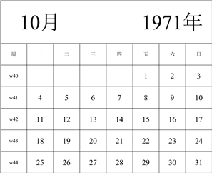 1971年日历